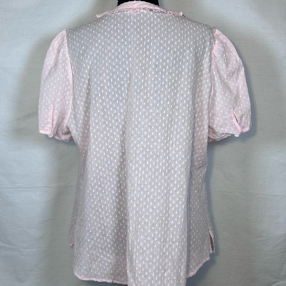 COURT & ROWE Pale Pink Swiss Dot Ruffle-Trim Button Front Blouse - Picture 3 of 7